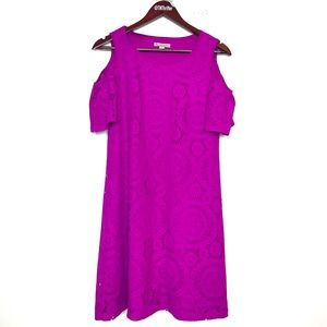 Dressbarn Women’s Eyelet Allover Lace Cold Shoulder Dress Hot Pink Size 4 Career